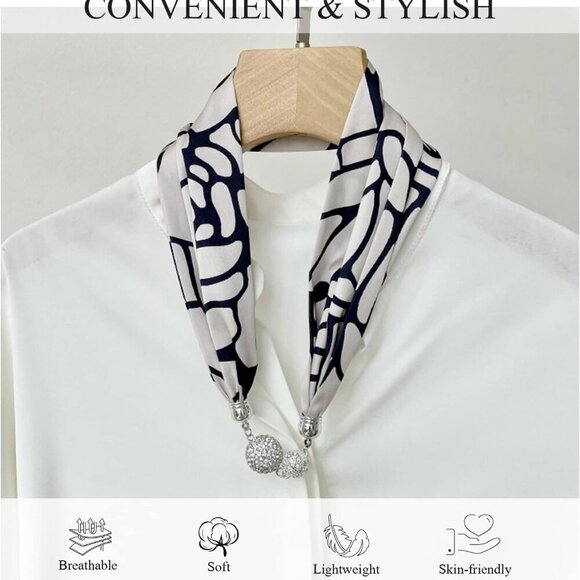 Women Silk Scarf Necklace Magnetic Buckle With Rhinestone Small Neckerchief Clav - Picture 5 of 9